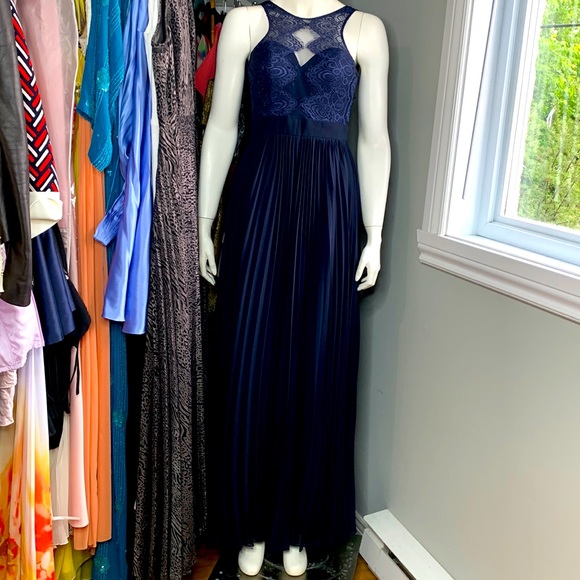 BARIANO Dark Blue Lace Evening Gown Dress Maxi Full Length 4 US Small - Picture 3 of 8